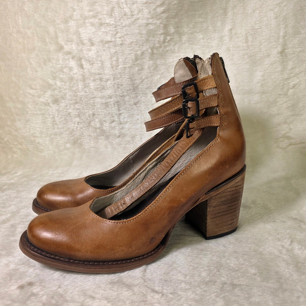 Freebird by Steven Randi Leather Strappy Buckle Heels Brown Women 10 NEW